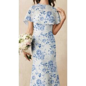 AW BRIDAL 12 L blue botanical floral Myra wedding guest 2 pc dress set NEW 0B10